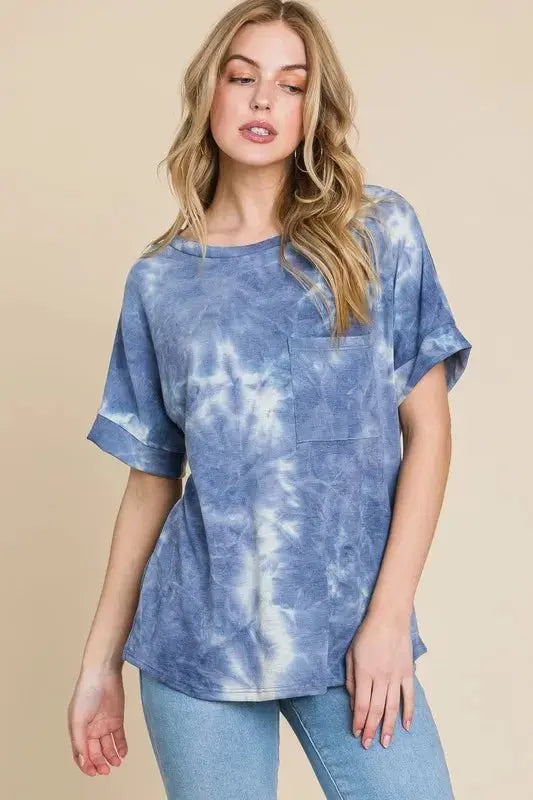 BOMBOM Tie-Dye Round Neck Short Sleeve T-Shirt for Women - Love Salve